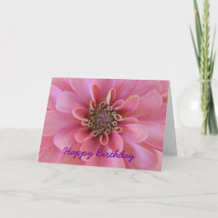 Birthday greeting card, pink zinnia card