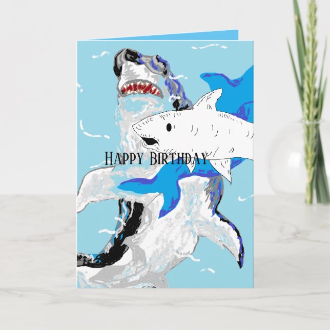 Birthday Greeting Card : Swimming Sharks (Front)