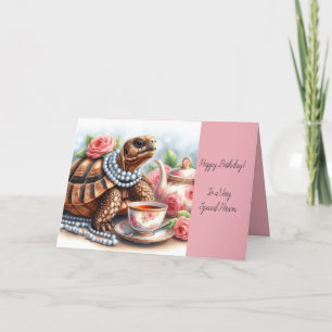Birthday Greeting Card with Tortoise Tea Party