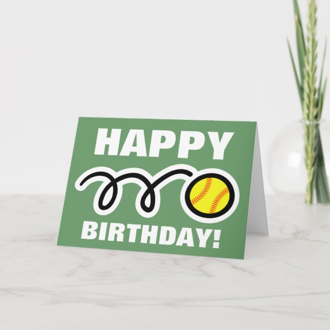 Birthday greeting card with yellow softball design (Front)