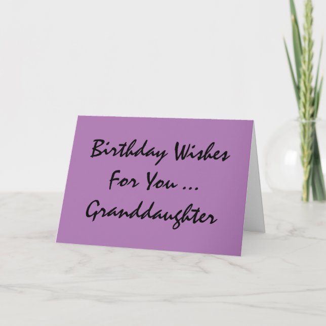 Birthday greeting,  granddaughter, purple & black. card (Front)
