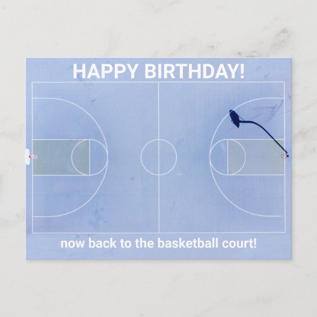 Birthday greeting postcard:  back to court postcard (Front)