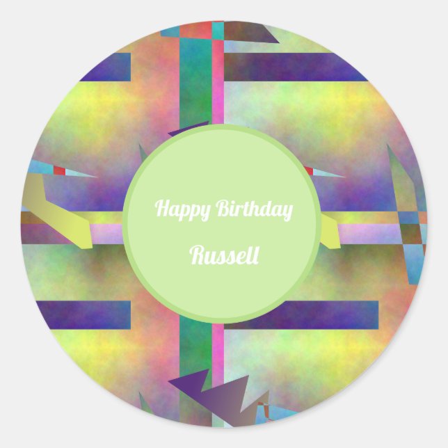 Birthday Greetings Abstract Pattern Stencil Art Classic Round Sticker (Front)