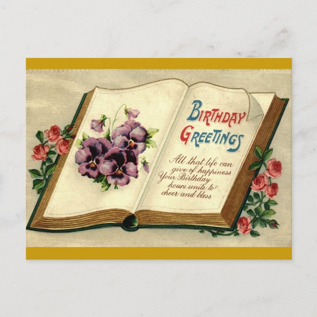Birthday Greetings Book of Flowers Vintage 1912 Postcard (Front)