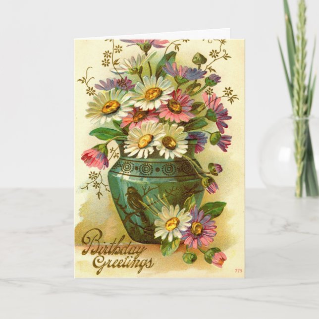 Birthday Greetings Flowers 1915 vintage Card (Front)