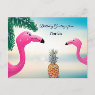 Birthday Greetings from Florida, Pink Flamingos Postcard