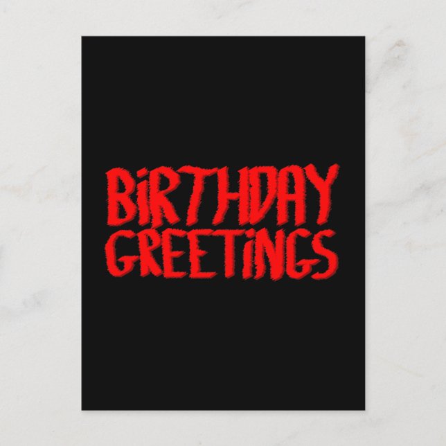 Birthday Greetings. Red and Black. Postcard (Front)