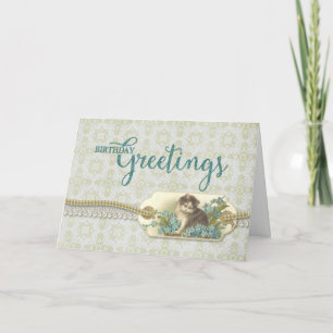 Birthday Greetings Vintage Kitty tag Card
