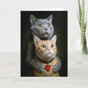 Birthday Grey Cat With Ginger Cat in Hugging Pose Card