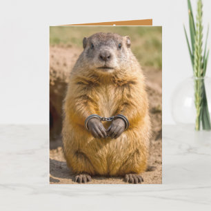 Birthday Groundhog Wearing Handcuffs Card