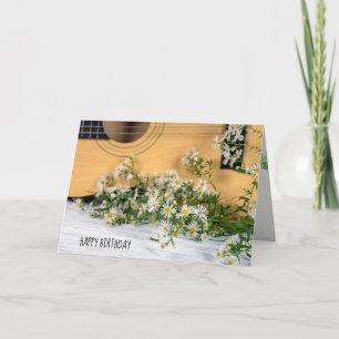 Birthday guitar with aster wildflowers card