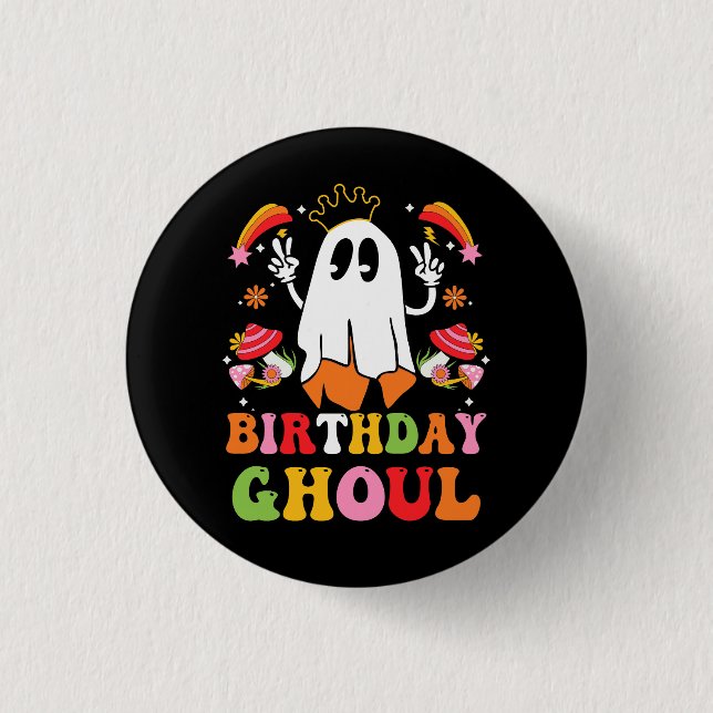 Birthday Halloween Groovy Ghost Say Hi Retro Hallo 3 Cm Round Badge (Front)