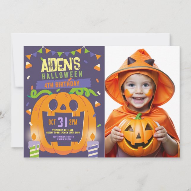 Birthday Halloween Kids Party Pumpkin Photo Invitation (Front)