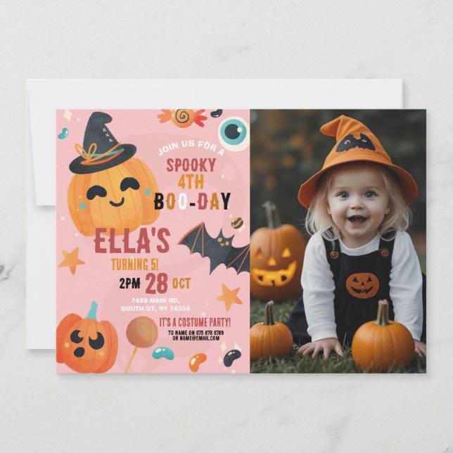 Birthday Halloween Pumpkin Photo Party Kids Invitation (Front)