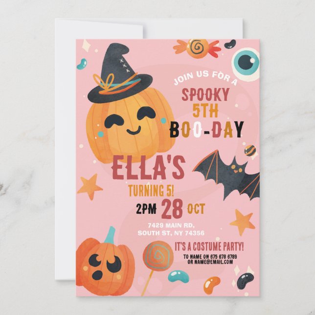 Birthday Halloween Pumpkin Pink Party Kids Invitation (Front)