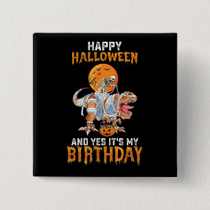 Birthday Halloween Skeleton Riding Mummy Dinosaur 15 Cm Square Badge