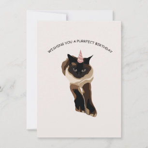 Birthday haloday card with siamese cat