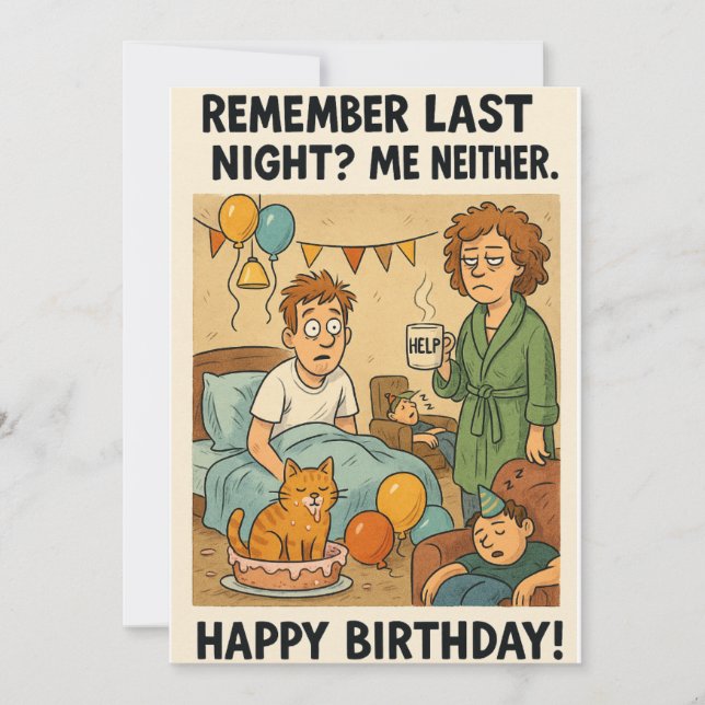 Birthday Hangover Chaos Holiday Card (Front)