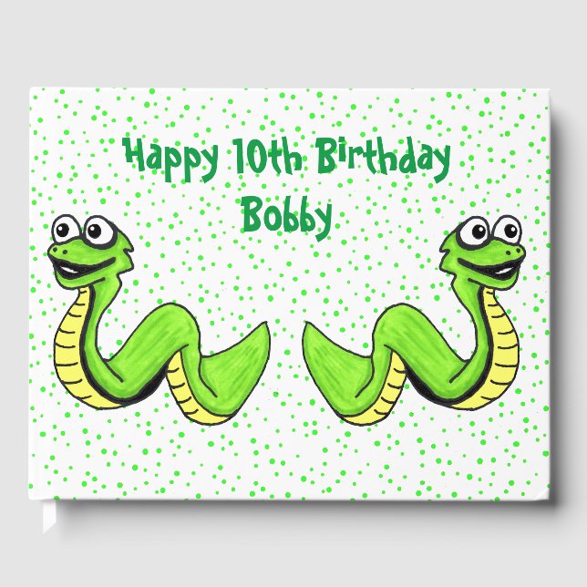 Birthday Happy Bright Green Yellow Snakes Dots Guest Book (Front)