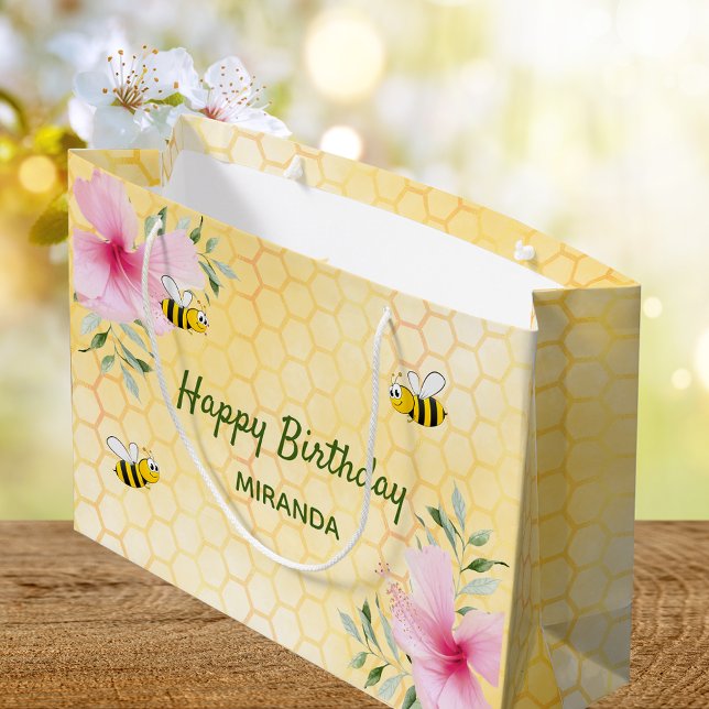 Birthday happy bumble bees honeycomb florals large gift bag (Creator Uploaded)