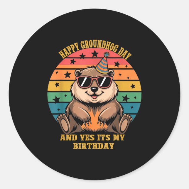 Birthday Happy Groundhog Day Lovers Boys Girls Wom Classic Round Sticker (Front)