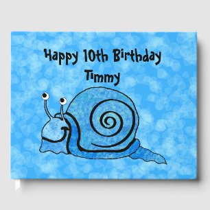 Birthday Happy Smiling Cartoon Cute Blue Snail Guest Book