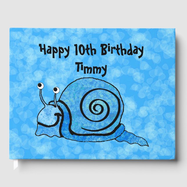 Birthday Happy Smiling Cartoon Cute Blue Snail Guest Book (Front)