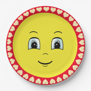 Birthday Happy Sun Face & Hearts Paper Plate
