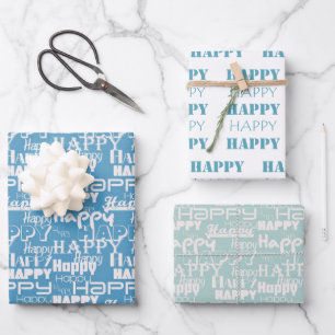Birthday Happy White Aqua Wrapping Paper Sheet