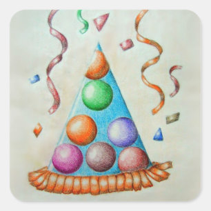 Birthday hat square sticker