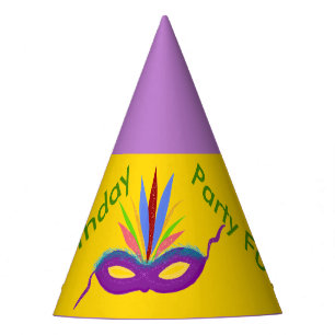Birthday Hats Purple Mardi Gras Mask Balloons
