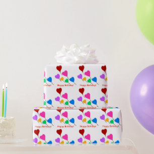 Birthday Heart Balloons Wrapping Paper