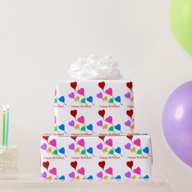Birthday Heart Balloons Wrapping Paper (Party Gifts)