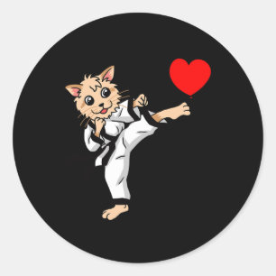 Birthday Heart Birthday Greetings Cat Karate Judo  Classic Round Sticker