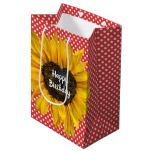 Birthday Heart Sunflower On Polka Dots Medium Gift Bag