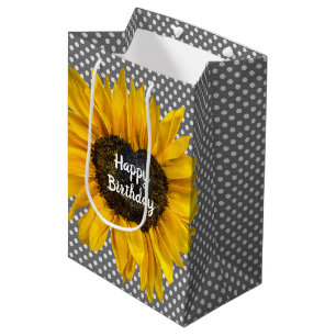 Birthday Heart Sunflower On Polka Dots Medium Gift Bag
