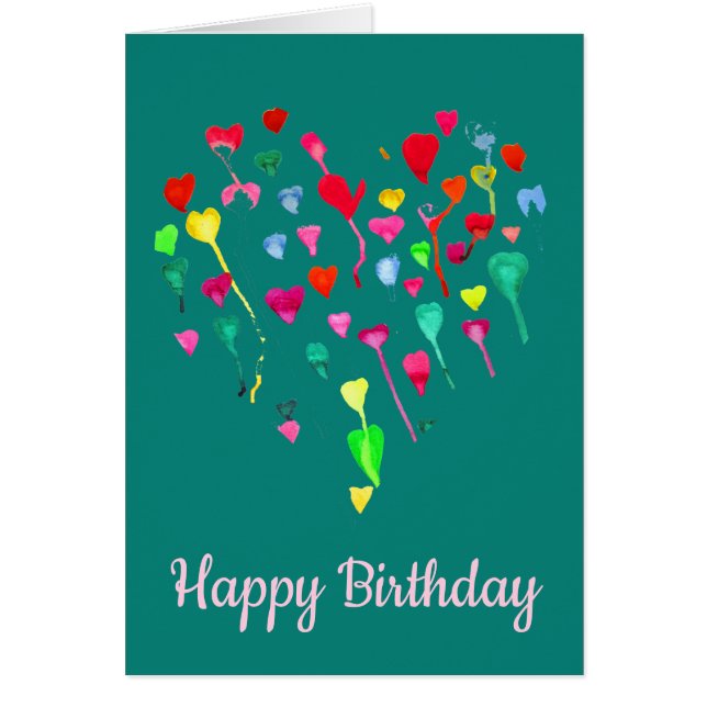 Birthday Hearts whimsical colourful heart art (Front)