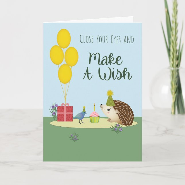 Birthday Hedgehog and Bird Card (Front)
