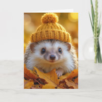 Birthday Hedgehog In Autumn Leaves