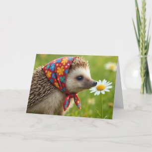 Birthday Hedgehog Sniffing a Daisy Card