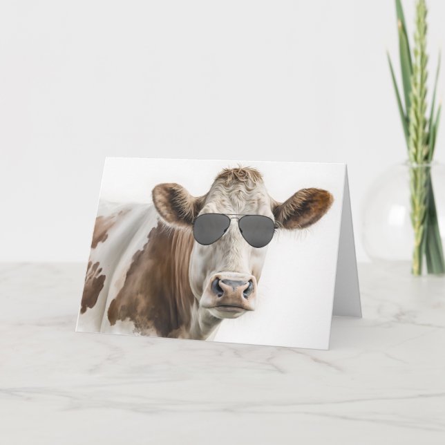 Birthday Hereford Cow With Sunglasses Card (Front)