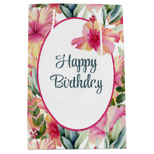 Birthday Hibiscus Summer Garden  Medium Gift Bag