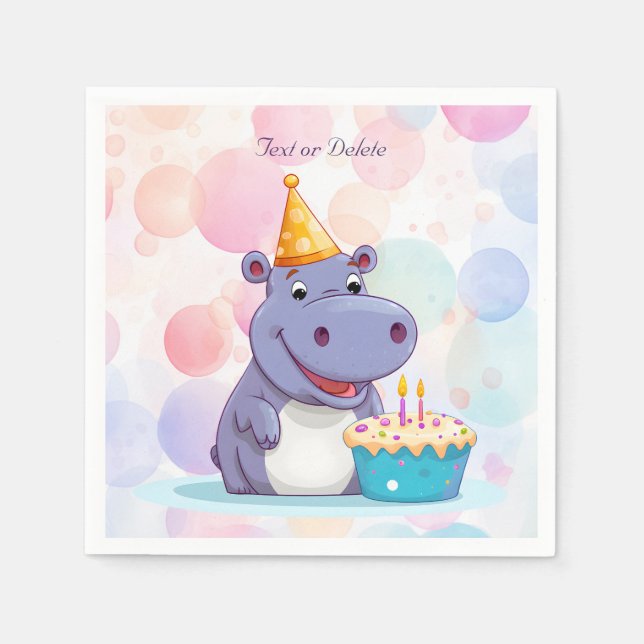 Birthday Hippo Napkins (Front)