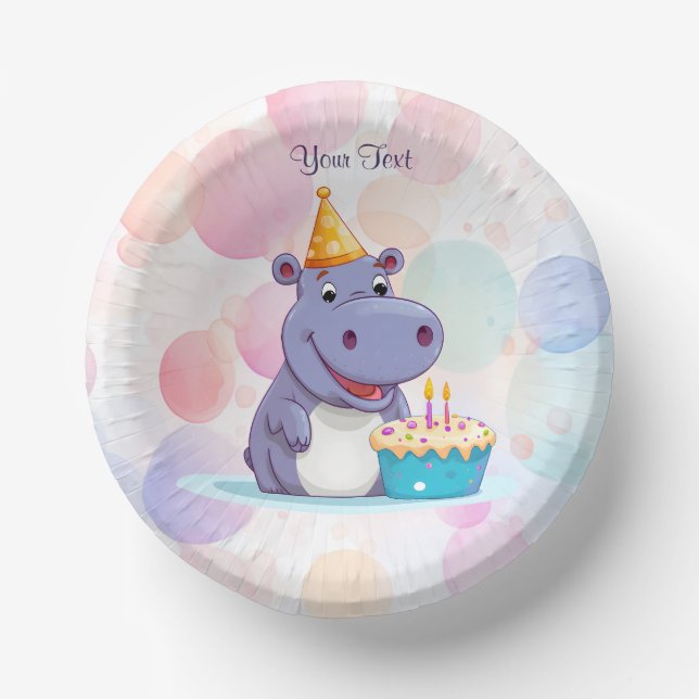 Birthday Hippo Paper Bowl Paper Plate (Front)