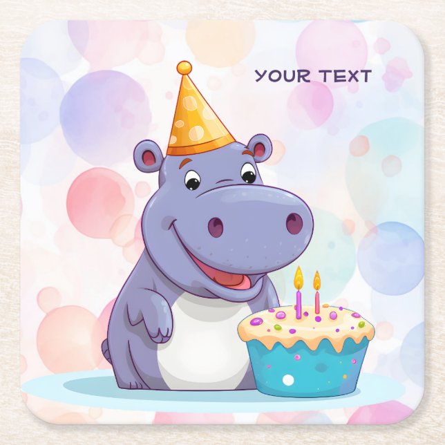 Birthday Hippo Paper Coaster (Front)