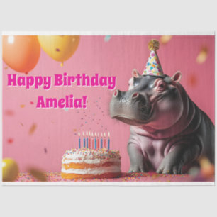 Birthday Hippo with Cake and Balloons Tissue Paper