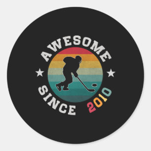 Birthday Hockey Lover Gift 15 Years Old Awesome Si Classic Round Sticker