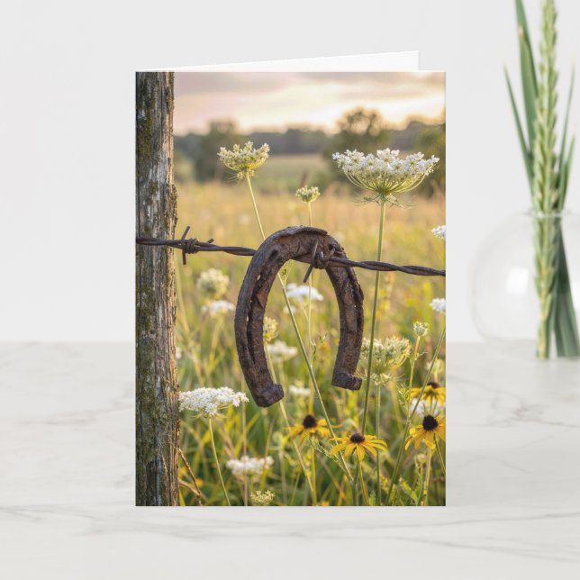 Birthday Horseshoe on Barbed Wire Fence Card (Front)