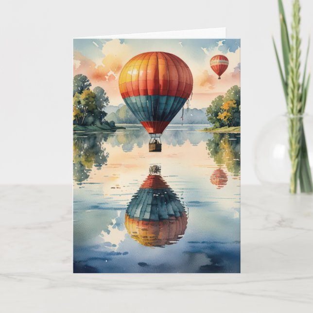 Birthday Hot Air Balloons With Water Reflections Card (Front)