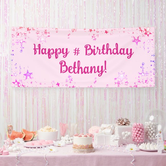 Birthday Hot Pink Stars Personalised Banner (Party)